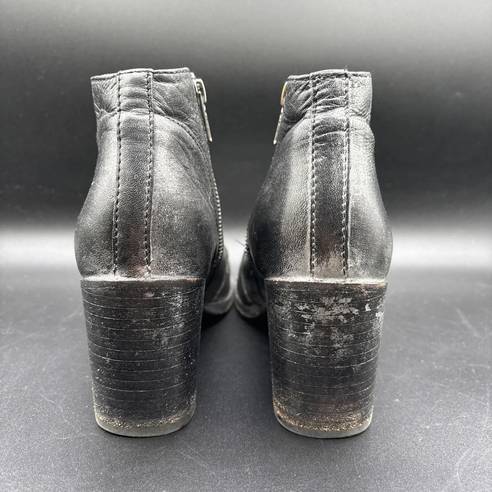 Frye Nora Boots Women's 8.5 B Silver Black Leather Side Zip Block Ankle Bootie